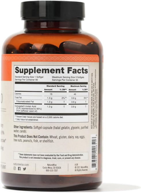 NatureWise CLA 1300 - 95% Active Conjugated Linoleic Acid, Non-GMO, Gluten Free - 90 Softgels