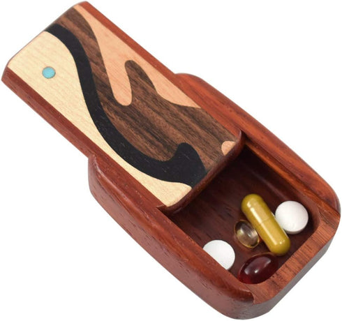 Handcrafted Pocket Pill Box - Standard Size in Padauk Wood with Elegant Wave Inlay