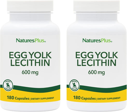 Natures Plus Egg Yolk Lecithin, 600 mg, 90 Vegetarian Capsules, Pack of 2, Supports Liver Function, Soy Free