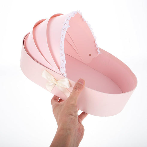 HOOWIFFY Packaging Cradle Bouquet Box Pink Flower Wrapping Box Fresh Florist Bouquet for Shower and Monthly Celebration