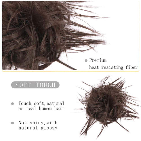 HMD Darkest Brown Tousled Updo Messy Bun Hair Piece with Elastic Rubber Band
