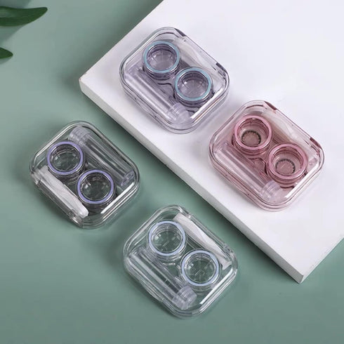 4 Pack Clear Contact Lens Case Travel Kit, Cute Holder with Tweezers Remover Tool, Soak Storage for Travel & Home