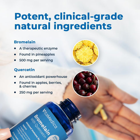 VitaMedica Bromelain & Quercetin Supplement, 500mg Bromelain, 250mg Quercetin, 60 Vegan Capsules for Immunity & Recovery
