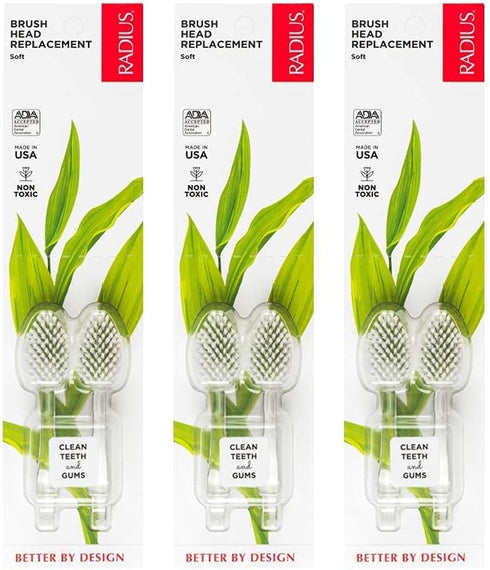 RADIUS Toothbrush Replacement Brush Heads, 2-Count, Soft, Improve Gum Health & Reduce Issues - Pack of 3