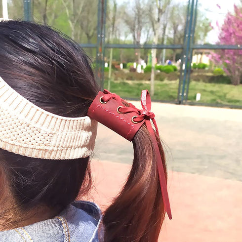 Leather Ponytail Holder, Handmade Leather Hair Ties, Braid Holder, Long Hair Accessories, Crazy Horse Leather (1pc)