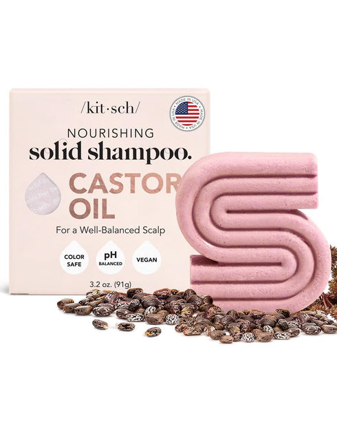 Kitsch Castor Oil Shampoo Bar - Vegan & All Natural Solid Shampoo for Hair Growth, 3.2oz, Made in USA