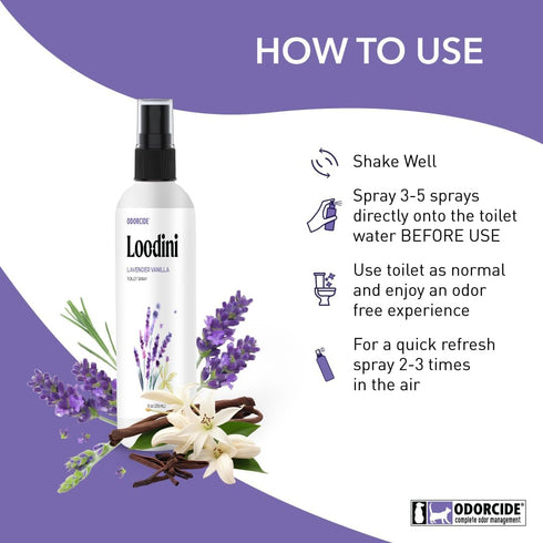 Odorcide Loo-Dini Lavender Vanillar 8oz Toilet Spray & Bathroom Deodorizer - Poop Spray for Air Freshener