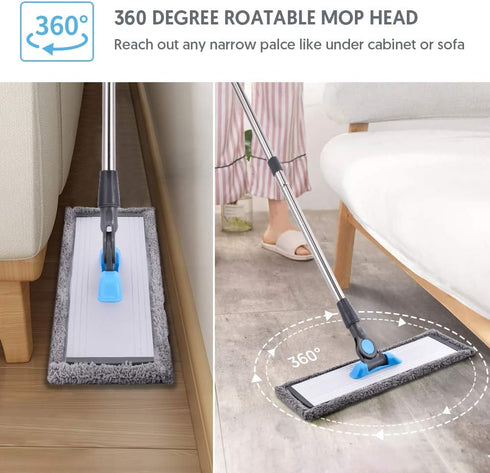 MANGOTIME Microfiber Dust Mop for Hardwood Floors - Dry Floor Mop with 4 Washable Pads and Aluminum Mop Head