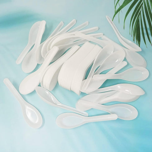 Honbay 60PCS Disposable Plastic Soup Spoons, White Translucent Dinner Spoons for Asian Dishes and Desserts