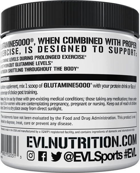 Pure Vegan L-Glutamine Powder Supplement - Evlution Nutrition 5g for Post Workout Recovery and Gut Health