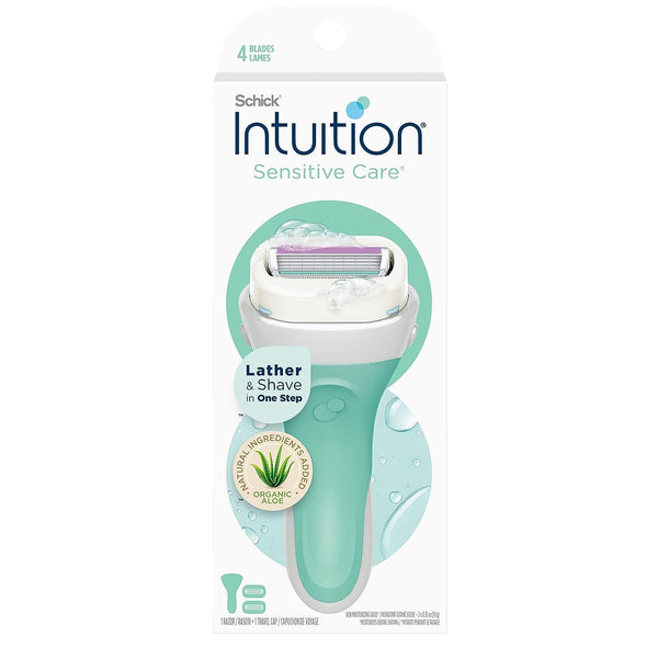 Schick Intuition Razors for Women with Sensitive Skin, 1 Razor & 2 Intuition Razor Blades Refill with Organic Aloe