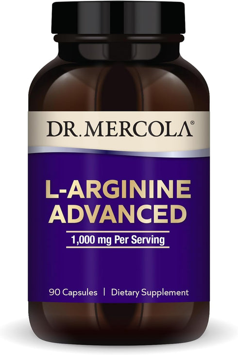 Dr. Mercola L-Arginine Advanced - 30 Servings (90 Capsules), 1,000 mg Per Serving, Supports Energy Production