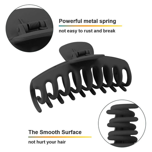 WHAVEL 6PCS Matte Plastic Large Black Hair Claw Clips, Non-slip Jaw Clips for Thick Hair, Women and Girls
