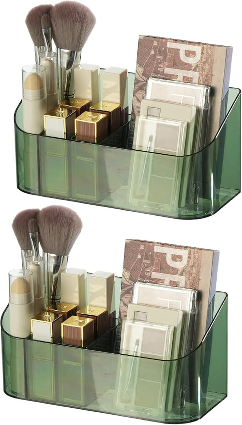 SUNFICON 2 Pack Makeup Trays, Crystal Green Cosmetic Display Cases, Bathroom Countertop Storage Boxes for Ladies