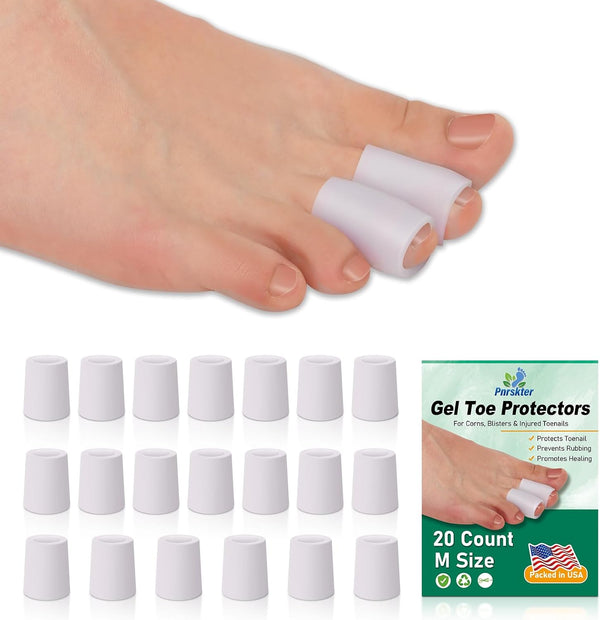 Pnrskter Gel Toe Protectors Tubes Sleeves - Medium (20pcs) for Blisters, Corns, Calluses, Hammer Toes
