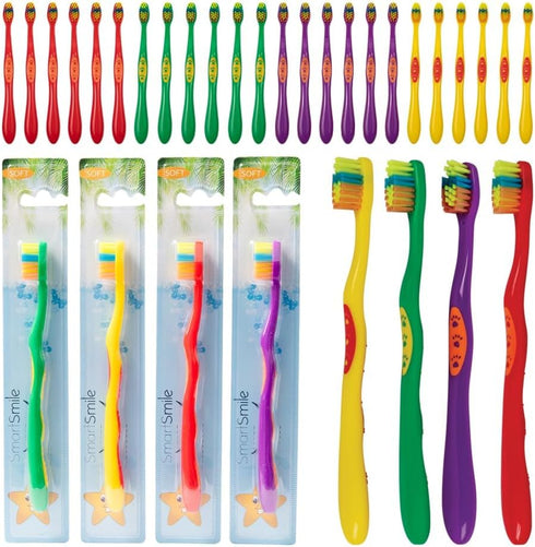 SmartSmile 72 21-542 Pcs Bulk Kids Toothbrushes Individually Wrapped - Assorted Colors with Animal Paw Prints - Popular
