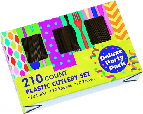 Bulk Plastic Cutlery Sets for 70, 210 Pieces, Spoons, Knives, Forks, Party and Wedding Supplies (Chocolate) by Fun Express