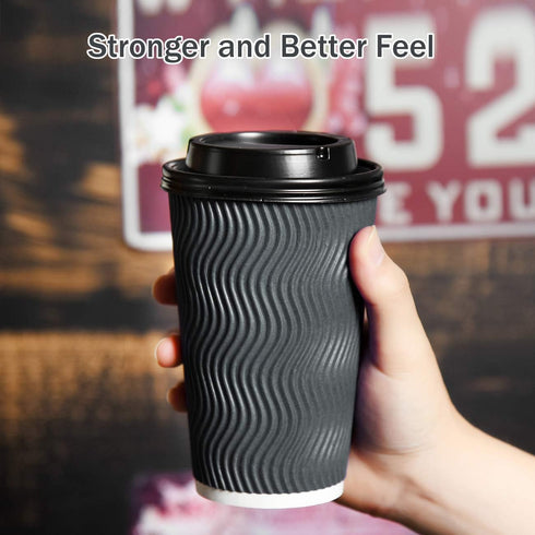 SPRINGPACK 16 oz (90 Set) Disposable Coffee Cups with Lids and Straws - Togo Hot Paper Coffee Cup with Lid To Go