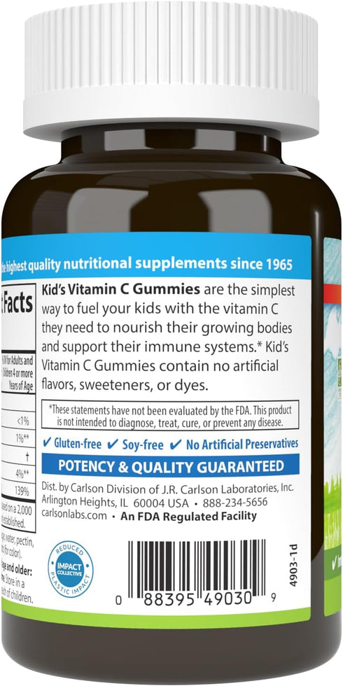 CARLSON LABS Kids Vitamin C Gummies - 60 Count for Immune Support