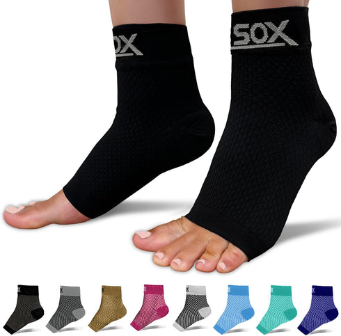 SB SOX Ankle Compression Sleeve, Plantar Fasciitis Compression Socks for Heel Pain Relief (Solid Black)
