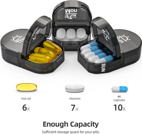 PULIV 2 Traveling Pill Organizer Times a Day, Light Proof Weekly Pill Box, AM PM Pill Container