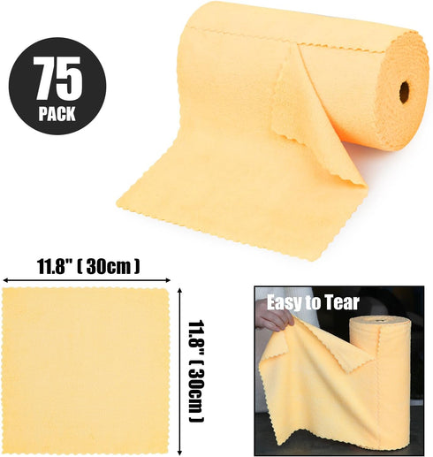Microfiber Cleaning Cloths Roll 75 Pack 11.8" x 11.8" Lint Free Quick Dry Ultra Absorbent Scratch Free Tear Away Towels Reusable Rags kitchens Home (Orange) by SOOWASH