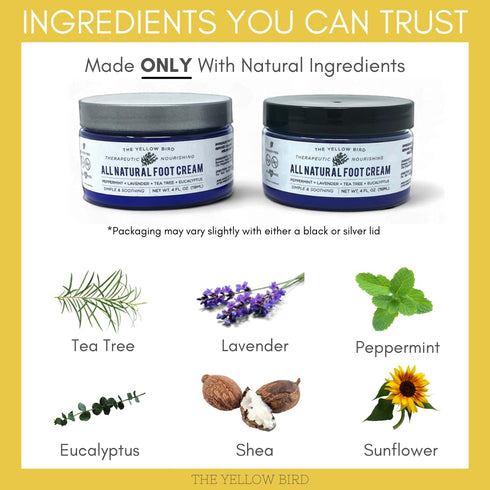 Yellow Bird Natural Foot Cream, Organic Athlete’s Foot Balm, Moisturizer for Heel Care & Callus Treatment