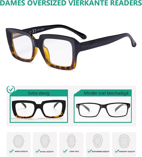 Eyekepper 4 Pack Ladies Reading Glasses - Stylish Oversized Square Readers for Women