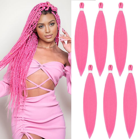 Pre Stretched Braiding Hair Extensions, 26 Inch Synthetic Hair, 6 Packs, Pink