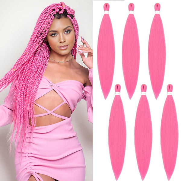 Pre Stretched Braiding Hair Extensions, 26 Inch Synthetic Hair, 6 Packs, Pink