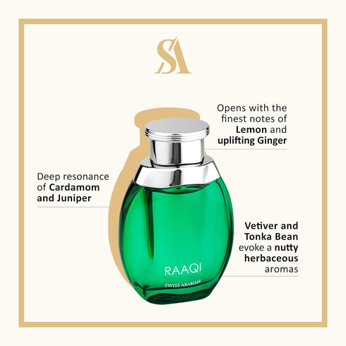 Swiss Arabian Raaqi - Luxury Products From Dubai - Long Lasting And Addictive Personal EDP Spray Fragrance - The Luxurious Scent Of Arabia - 3.4 Oz