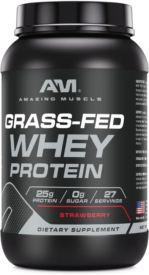 Grass FED Whey Protein 2 Lbs (Strawberry) - Non-GMO, Gluten Free, Natural Sweetener, rBGH & RBST Free, Muscle Growth