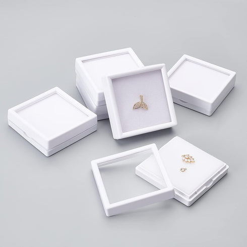 BENECREAT 6Pcs White Gemstone Display Box with Clear Window, Gift Boxes for Jewelry, Diamond Packing (2.8"x2.8"x0.8")