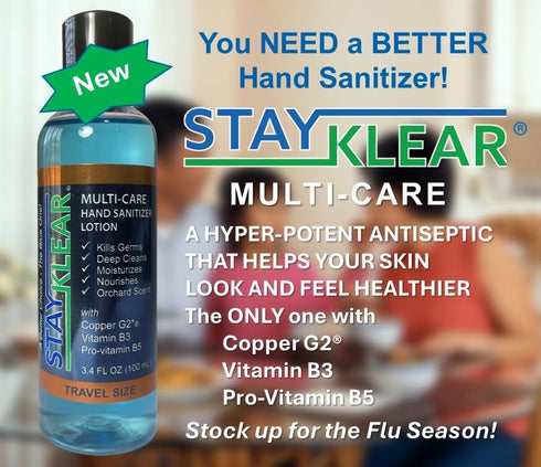 StayKlear (3.4 Oz) G2(R), B3, B5; New Multi-Care Hand Sanitizer Lotion Fl Travel Size with Copper Vitamin