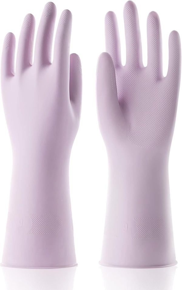 COOLJOB Large Reusable Rubber Dishwashing Cleaning Gloves, Non-Slip Grippy Long Gloves, Flexible Waterproof, Purple