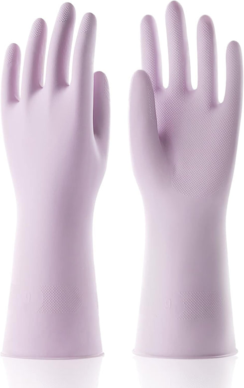 COOLJOB Medium Reusable Rubber Dishwashing Gloves for Kitchen, Non-Slip Grippy Long Gloves, Purple, 1 Pair