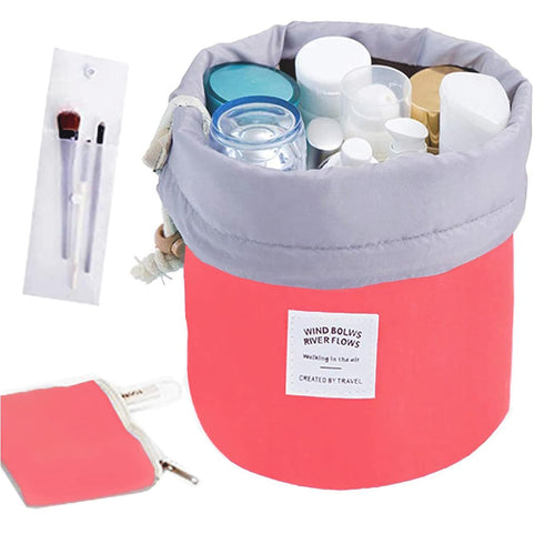 INVODA Drawstring Cosmetic Bag, Portable Makeup Organizer for Women, Travel Toiletry Bag, Red