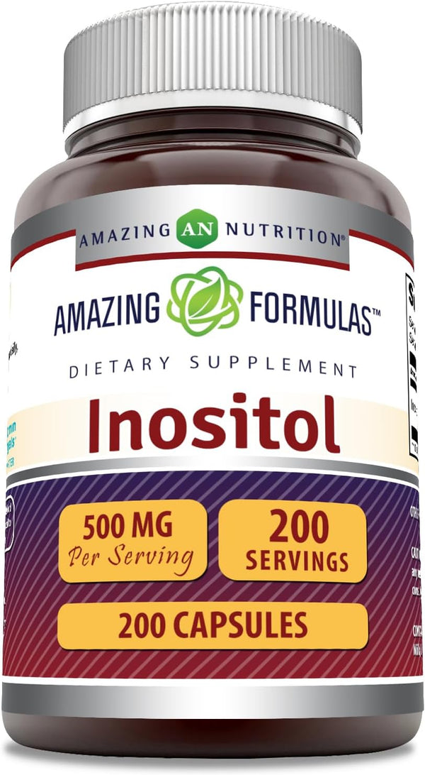 Amazing Formulas Inositol 500 mg - 200 Capsules, Supplement, Vitamin B8, Non-GMO, Gluten Free, Made in USA