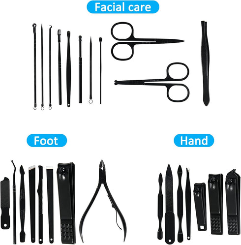 Professional Manicure Set - 26 Pieces Stainless Steel Nail Clipper Kit with Luxurious Travel Case, Nail Care Tools