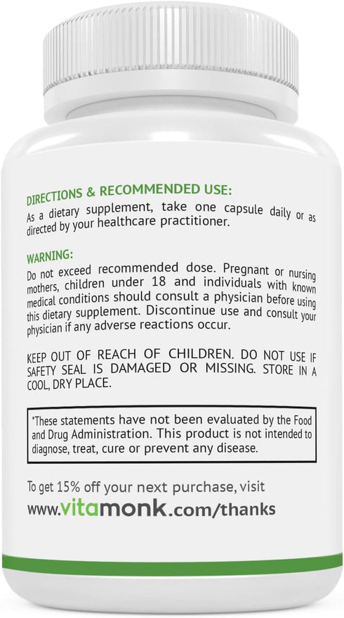 VitaMonk Pterostilbene 150mg Capsules, No Artificial Fillers, 60 Veggie-Caps, Healthy Aging Supplement