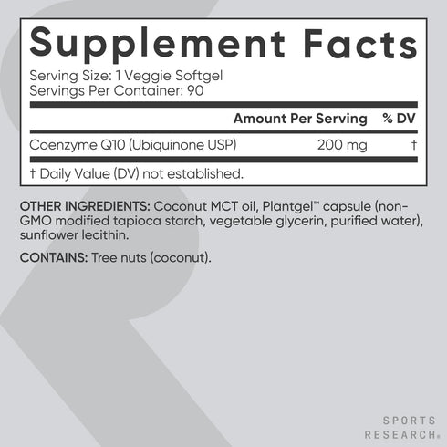 Sports Research Vegan CoQ10 200mg - 90 Count Softgels, Vegan Certified, Non-GMO Verified, Gluten-Free