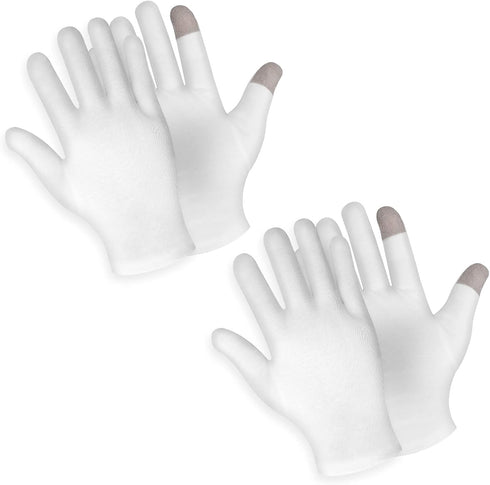 Sibba 2 Pairs White Cotton Touch Screen Moisturizing Gloves for Overnight Bedtime Hand Spa Treatment, Heal Eczema