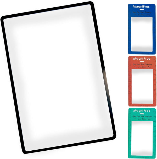 MagniPros Premium 3X (300%) Page Magnifying Lens with 3 Bonus Bookmark Magnifiers for Low Vision Aids