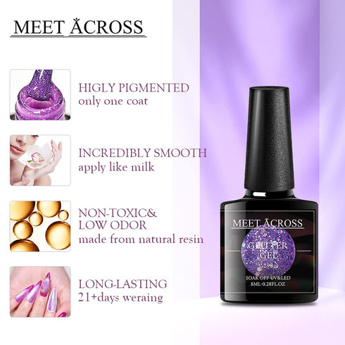 MEET ACROSS Cat Eye Gel Nail Polish Set, 6 Colors Color Changing Gel Polish Kit, 8ml Bottle Gift Box