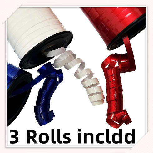 Blue White and Red Ribbon, 3/16 inch x 300 Yard Curling Ribbon for Gift Package Wrapping, Bows, Crafting