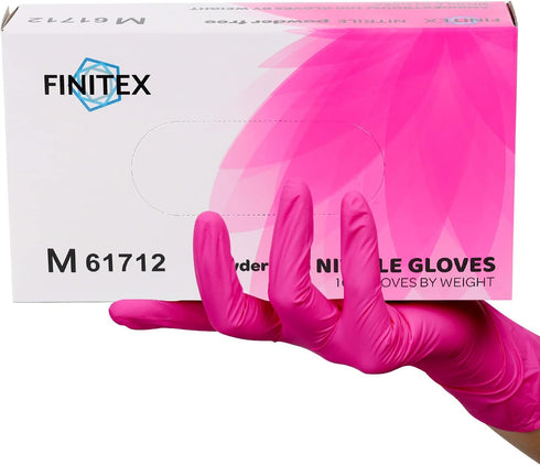 FINITEX Pink Nitrile Disposable Gloves - 3.5mil, 100PCS Powder Free Latex Free Cleaning Medical Exam Food Gloves
