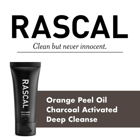 Rascal Men's Face Cleanser - Deep Cleansing Face Wash with Activated Charcoal and Orange Peel Oil, 4 Oz