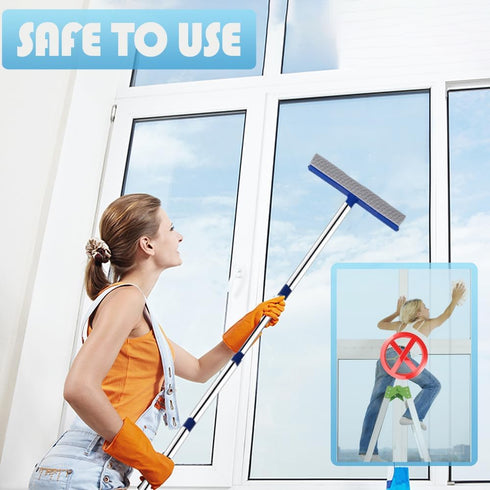 72" Window Squeegee for Cleaning: Long Handle Tool with Rubber Blade and Sponge Scrubber for Home and Car