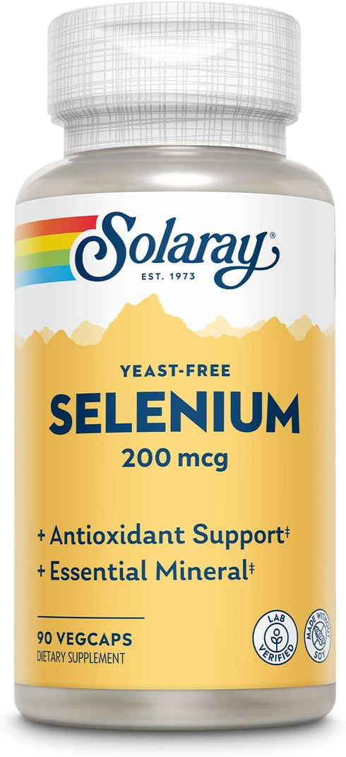 Solaray Yeast Free Selenium 200mcg | 90 VegCaps | High Absorption Supplement for Thyroid Function & Immune Support