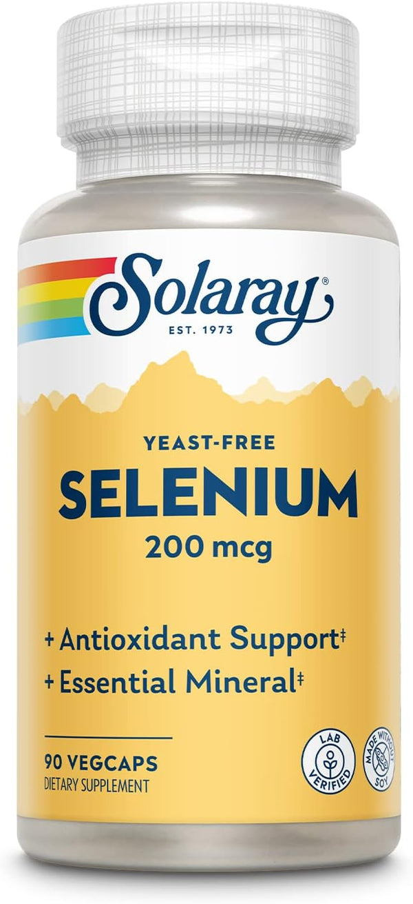 Solaray Yeast Free Selenium 200mcg | 90 VegCaps | High Absorption Supplement for Thyroid Function & Immune Support
